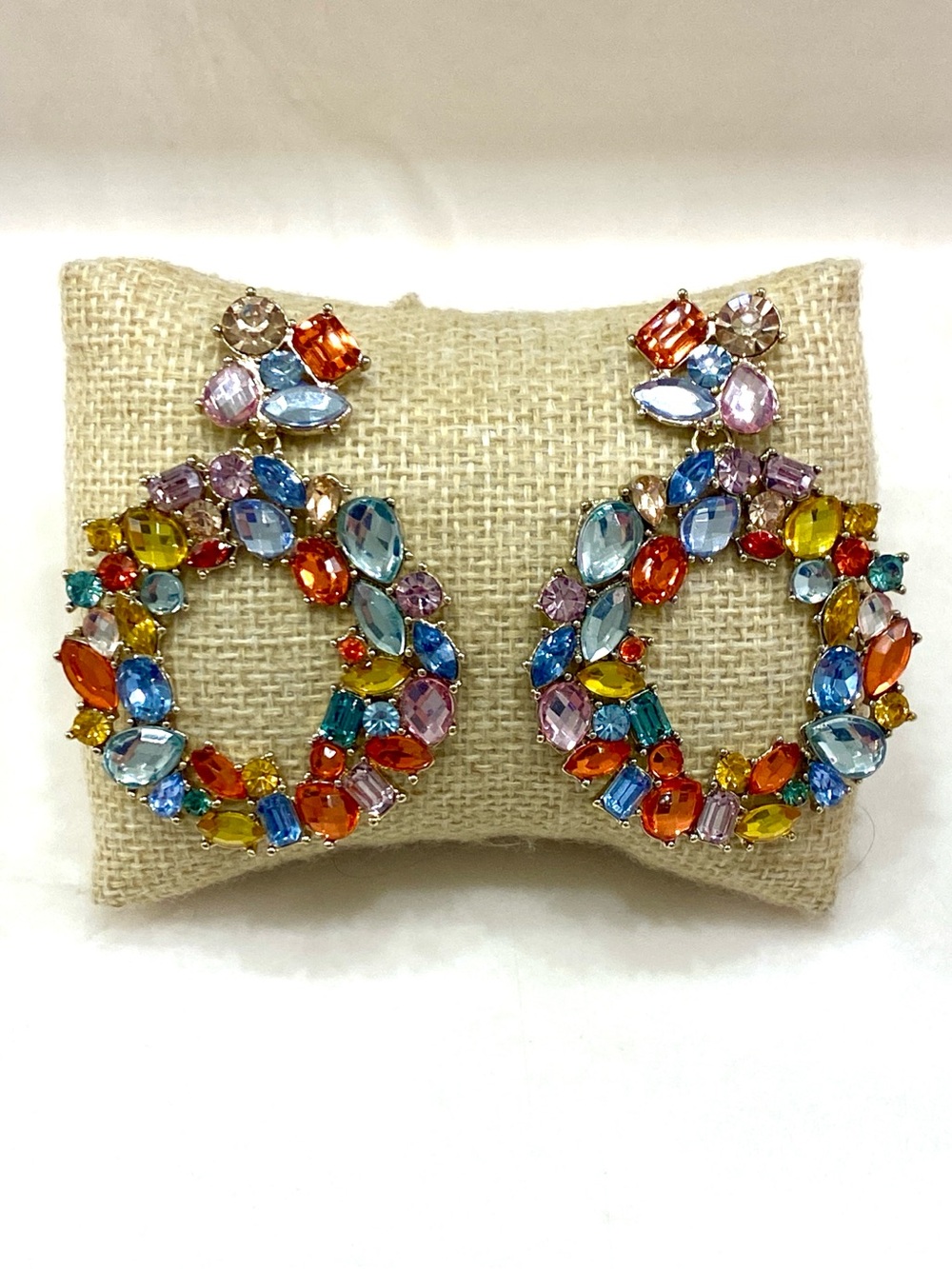 J. Crew Multicolor Crystal Hoop Drop Earrings in Gold-Tone - Picture 2 of 6